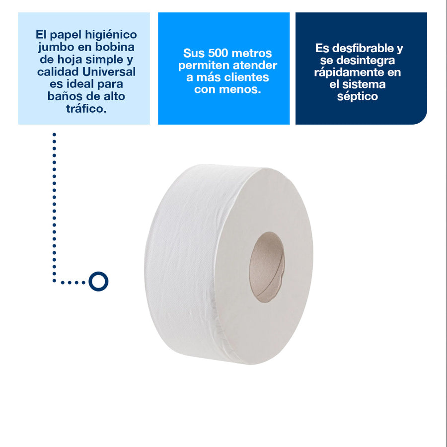 Papel Higiénico Jumbo Tork - 6 Rollos De 500 Metros c/u por Paquete