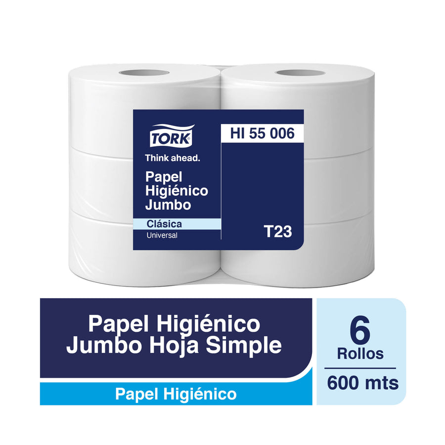 Papel Higiénico Jumbo Tork - 6 Rollos De 600 Metros c/u por Paquete