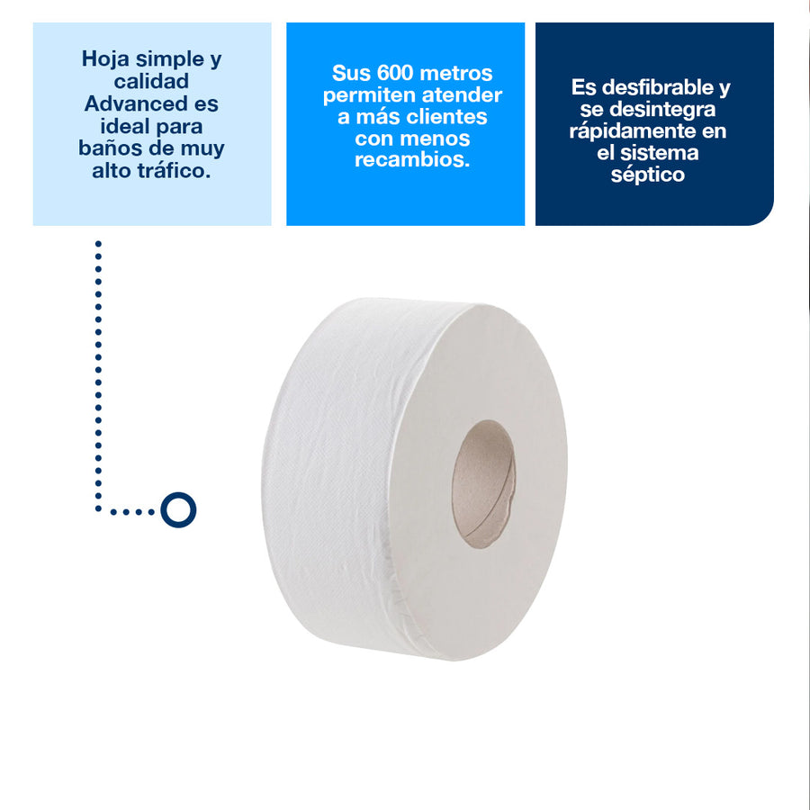Papel Higiénico Jumbo Tork - 6 Rollos De 600 Metros c/u por Paquete