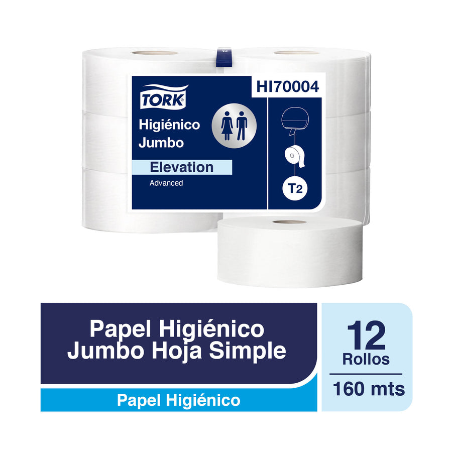 Papel Higiénico Tork Jumbo en Bobina Advanced Hoja Doble 12 Rollos de 160 metros