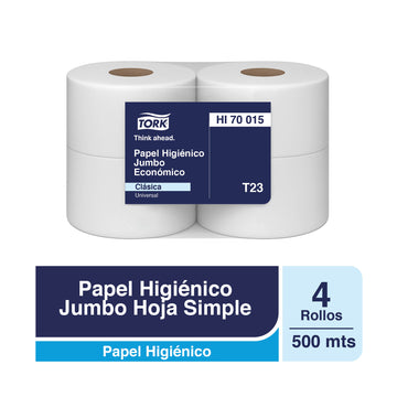 Papel Higiénico Jumbo Tork - 4 Rollos de 500 Metros c/u por Paquete