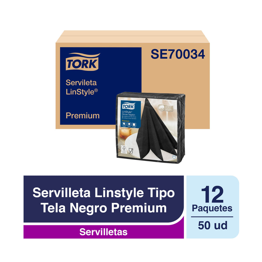 Servilleta de Mesa Tork Linstyle Tipo Tela Negro 12 Paquetes de 50 Servilletas