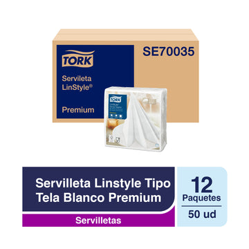 Servilleta de Mesa Tork Linstyle Tipo Tela Blanco 12 Paquetes de 50 Servilletas