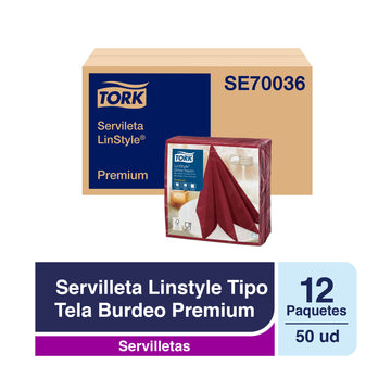 Servilleta de Mesa Tork Linstyle Tipo Tela Burdeo 12 paquetes de 50 unidades