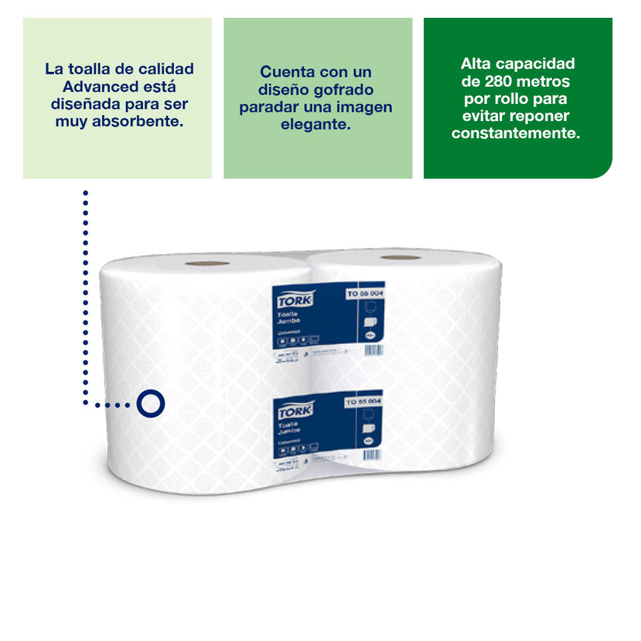 Toalla en Rollo Jumbo Tork - 2 Rollos de 280 Metros c/u por Paquete