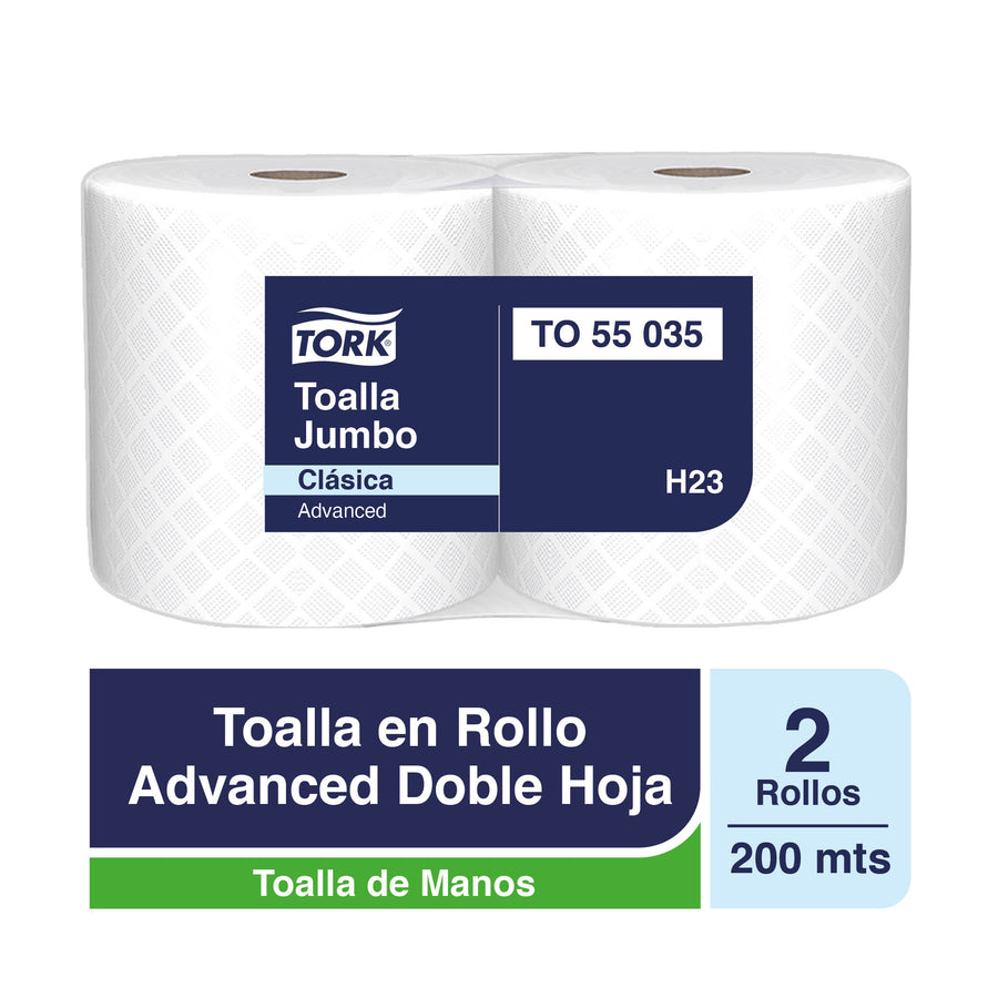 Toalla en Rollo Jumbo Tork Doble Hoja - 2 Rollos de 200 Metros c/u