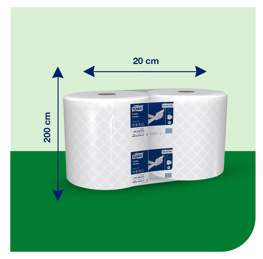 Toalla en Rollo Jumbo Tork Doble Hoja - 2 Rollos de 200 Metros c/u