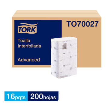 Toalla Interfoliada Tork Advanced Doble Hoja - 16 paquetes de 200 Hojas c/u por Caja
